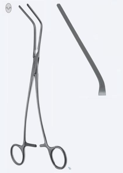 Зажими судинні, "De Bakey", зубці "De Bakey", з вигнутою ручкою, вигнуті на 45°, довжина 240 мм, 9 1/2". Бренд - Asanus Medizintechnik Gmb, Німеччина